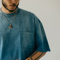 GROCERY TEE-069 DIRTY WASHED INVOICE POCKET TEE/ FADED BLUE